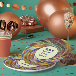 Family Reunion Vivid Tie Dye Swirl Abstract Event Paper Plate