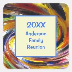 Family Reunion Vivid Tie Dye Swirl Abstract Event Square Sticker