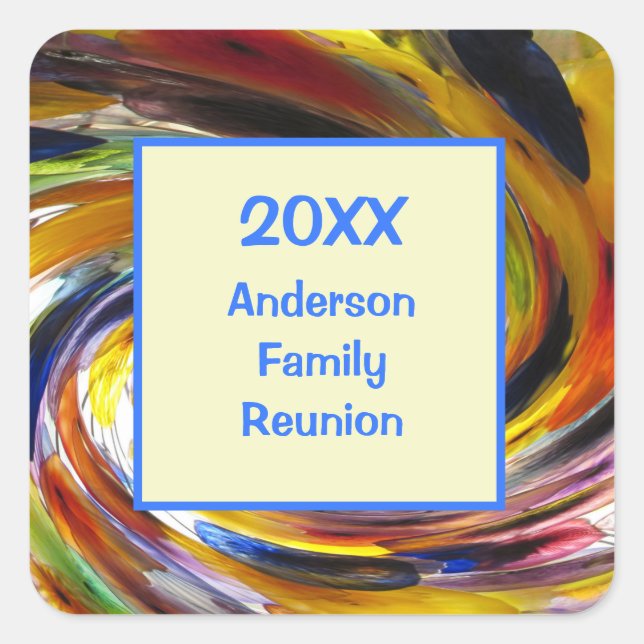 Family Reunion Vivid Tie Dye Swirl Abstract Event  Square Sticker (Front)