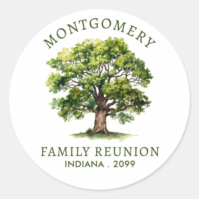 Family Reunion Watercolor Family Tree Classic Round Sticker (Front)