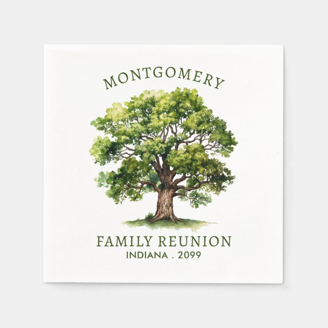Family Reunion Watercolor Family Tree Napkin (Front)