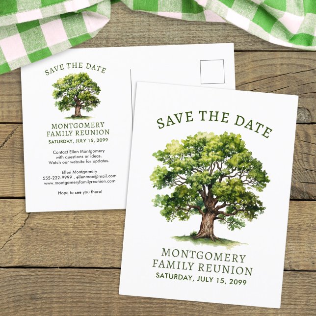 Family Reunion Watercolor Tree Save The Date Announcement Postcard (Creator Uploaded)