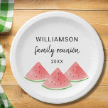 Family Reunion Watermelon Paper Plate<br><div class="desc">Are you planning a family reunion this year? These personalised Family Reunion paper plates are decorated with watercolor watermelons and will look great on your celebration table. There are matching paper napkins and cups in our store. Easily customisable with your name and year. Use the Design Tool to change the...</div>