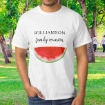 Family Reunion Watermelon T-Shirt<br><div class="desc">This Family Reunion T-shirt is decorated with a red watercolor watermelon. 
Perfect for your summer family BBQ,  picnic,  or cookout. 
Easily customisable. 
As we create our artwork you won't find this exact image from other designers. 
Original Watercolor © Michele Davies.</div>