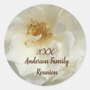 Family Reunion White Rose Photo Floral Gathering Classic Round Sticker