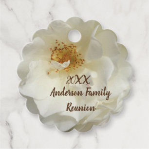 Family Reunion White Rose Photo Floral Gathering Favour Tags
