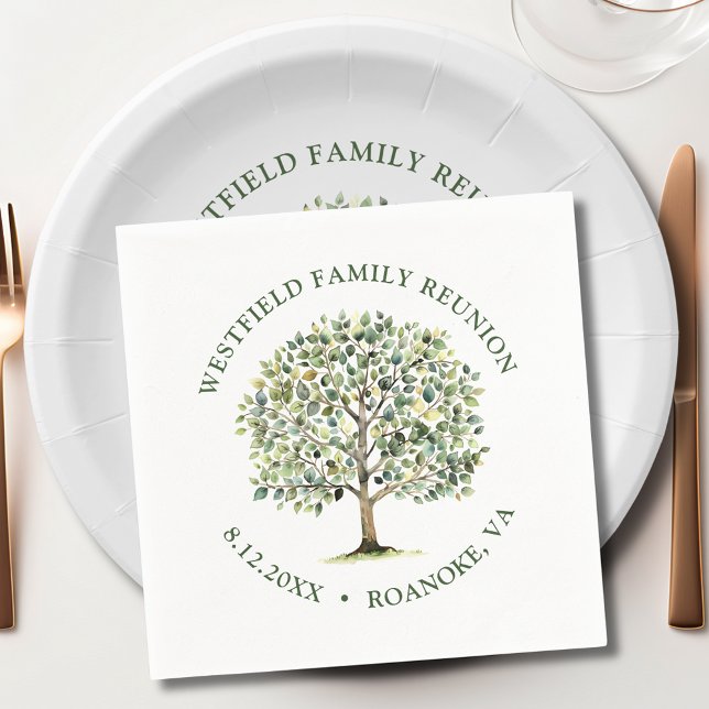 Family Reunion Woodland Watercolor Tree Napkin (Family Reunion Woodland Watercolor Tree Paper Napkin)