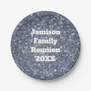 Family Reunion Year and Last Name Blue Mosaic Paper Plate