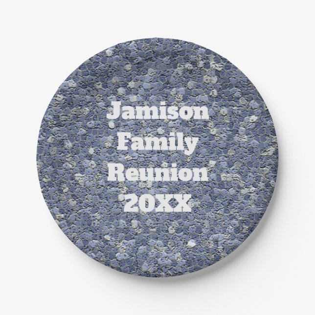 Family Reunion Year and Last Name Blue Mosaic Paper Plate (Front)