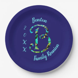 Family Reunon Retro Tie-dye Letter B Monogram Paper Plate