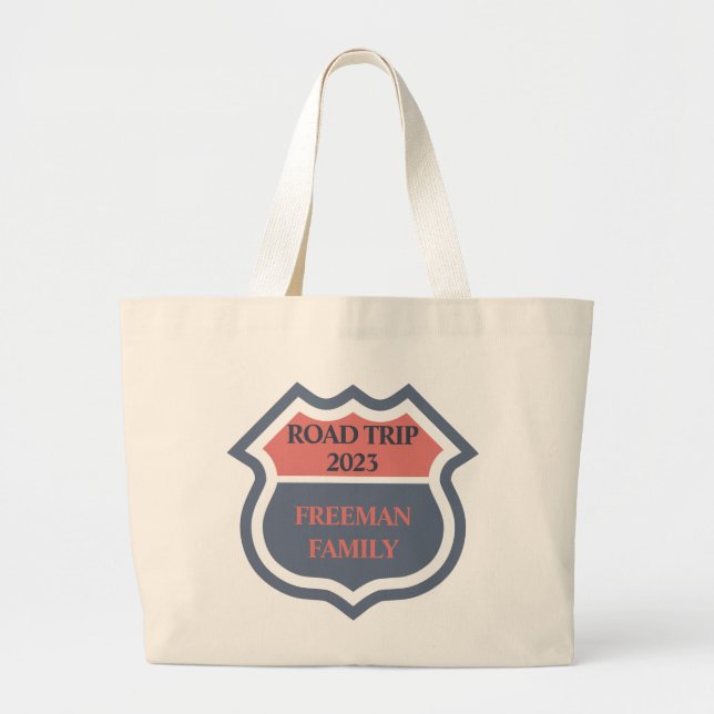 Family Road Trip Custom Text Large Tote Bag (Front)