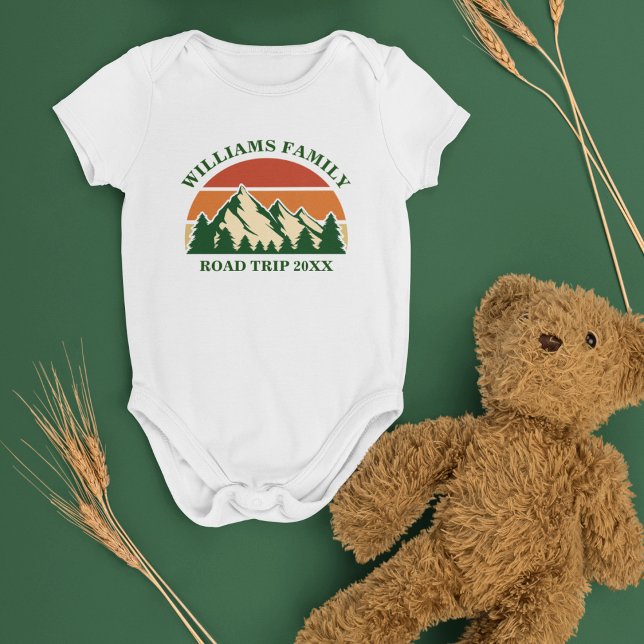 Family Road Trip Mountain Sunset Cute Custom Baby Bodysuit (Creator Uploaded)