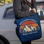 Family Road Trip Vacation Mountains Custom Reunion Tote Bag<br><div class="desc">This awesome sunset over rocky mountains in nature makes a great image for a family reunion tote bag for a road trip or summer vacation. Commemorate your event by coordinating these bags with matching t-shirt gifts in our collection for mum, dad, brother and sister. Just add your own name and...</div>