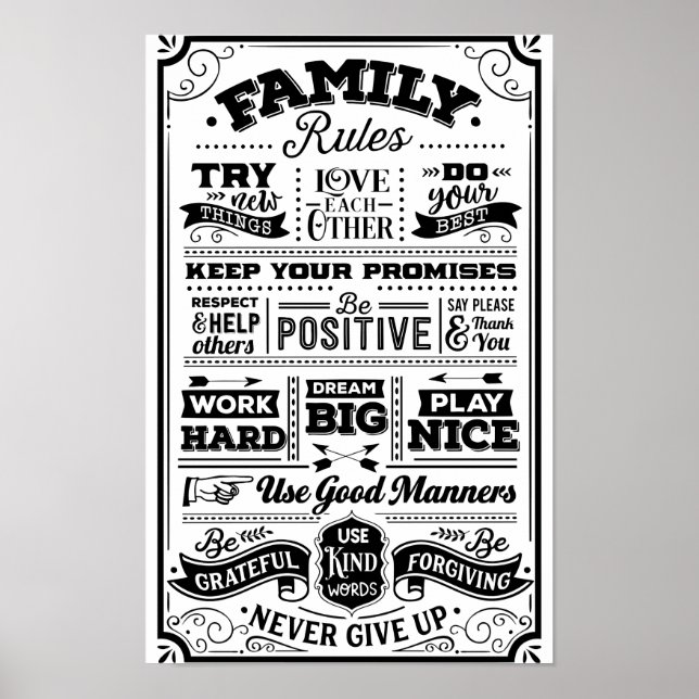 Family Rules Black and White Poster (Front)