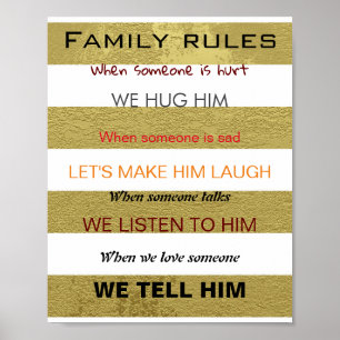 Family rules in golden colors poster