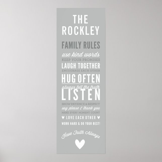 FAMILY RULES modern typography gray scandi Poster (Front)