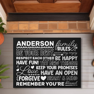 Family Rules Personalised Name Positive Black Doormat