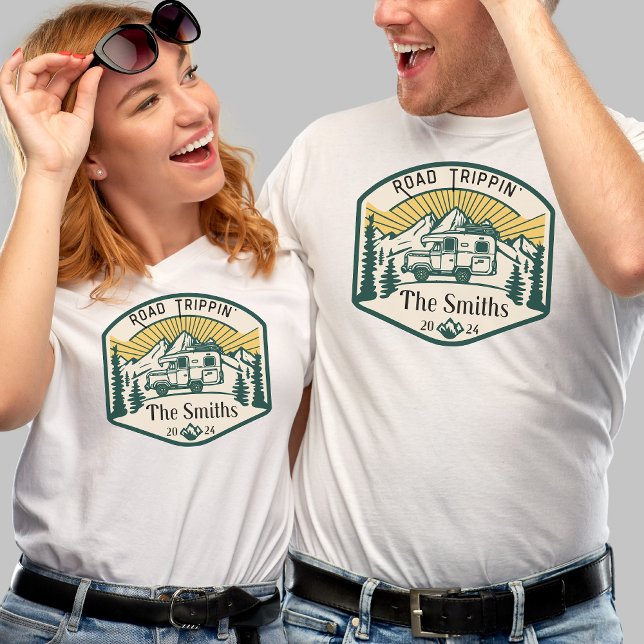 Family RV Road Trip Green and Yellow Camper Logo  T-Shirt (Creator Uploaded)