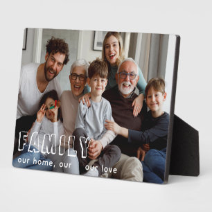 Family Script Collage Chic Photo Block Plaque