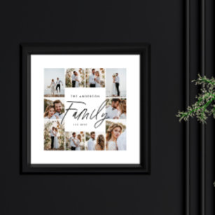Family script elegant modern minimal photo collage poster