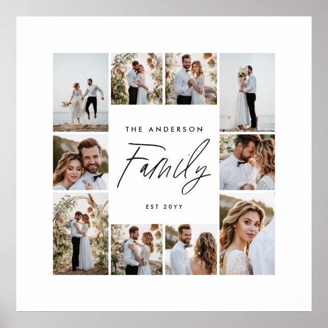 Family script elegant modern minimal photo collage poster (Front)