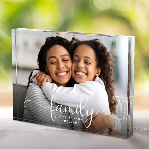 Family Script Heart Mother Daughter Modern Custom  Photo Block