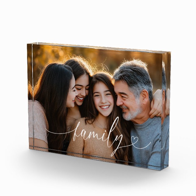 Family Script Heart Photo Acrylic Block (Right)