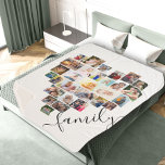 Family Script Heart Shaped Photo Collage White Sherpa Blanket<br><div class="desc">Create your own personalised blanket with 29 of your favourite photos. The photo template is set up to create a photo collage in the shape of a love heart, displaying your pictures in a mix of portrait, landscape and square instragram formats. Upload your photos working in rows, from top to...</div>