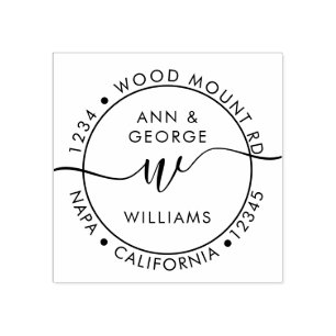 Family Script Monogram Personalized Return Address Rubber Stamp