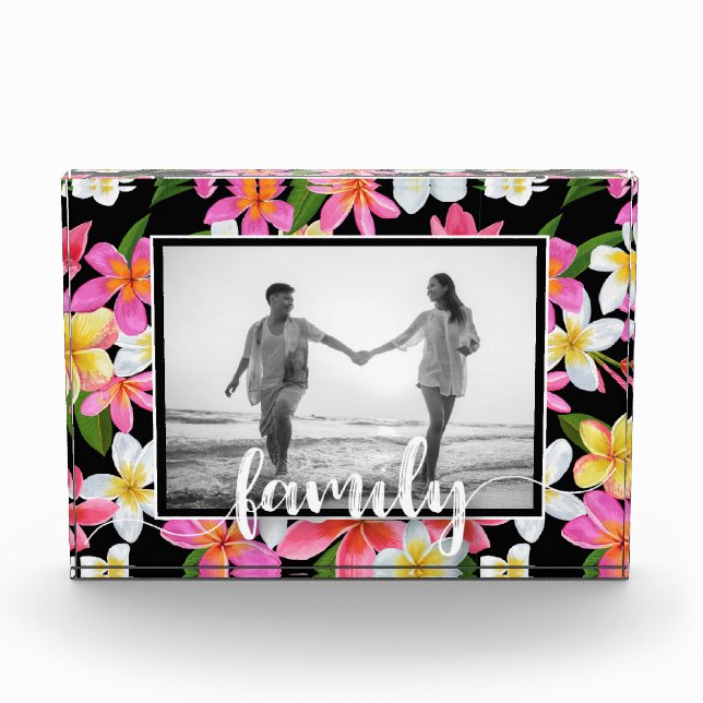 FAMILY Script Overlay Tropical Floral Photo Block (Front)