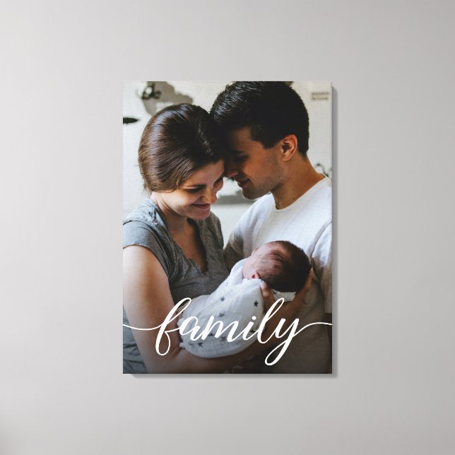 "Family" Script Personalised Family Photo Canvas Print (Front)