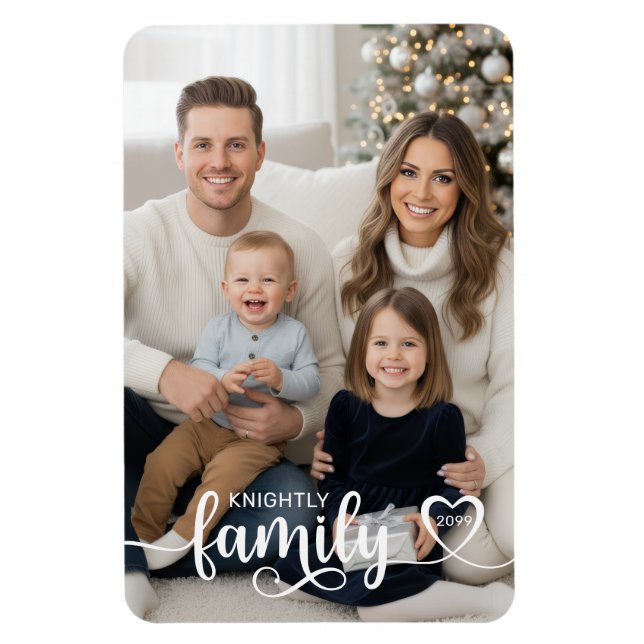 Family Script Photo Heart Name Custom Magnet (Vertical)