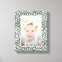 Family Script Sage Green Leopard Print Photo