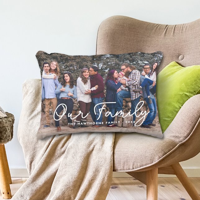 Family Script Text Overlay Cute Photo Decorative Cushion (Creator Uploaded)
