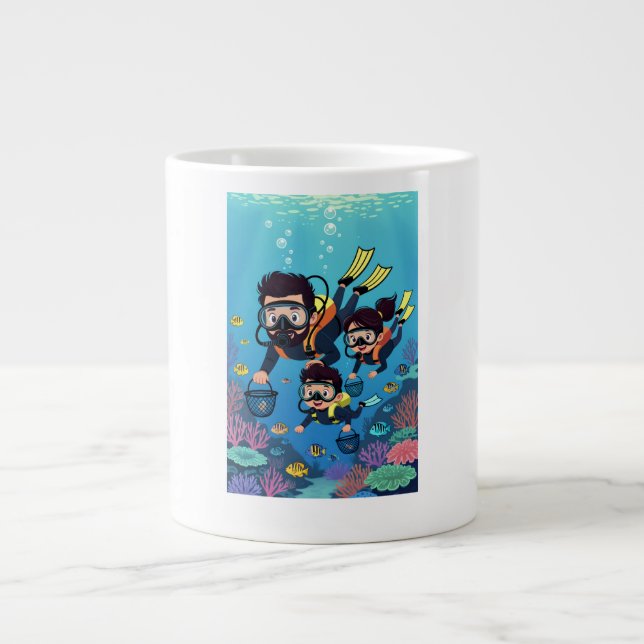 Family Scuba Diving Fun Large Coffee Mug (Front)