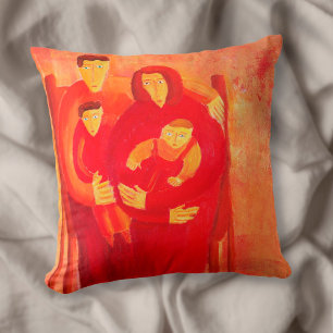 Family Seated Contemporary Art Portrait Painting Cushion