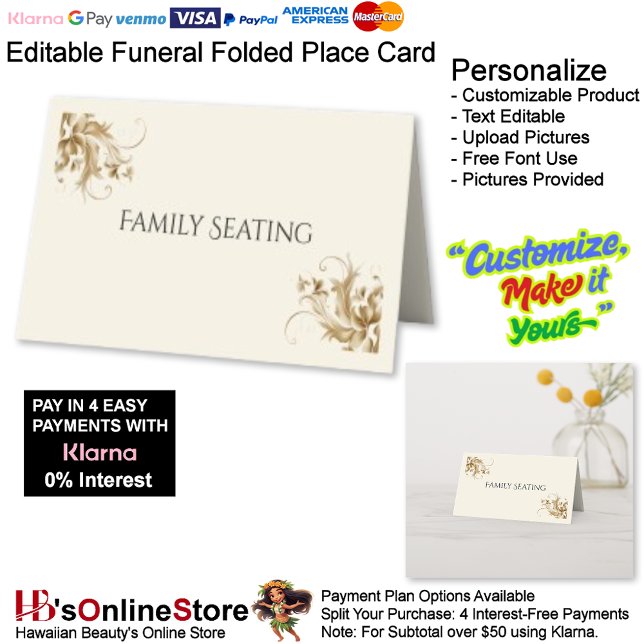 Family Seating Flourish Memorial Funeral  Place Card (Family Seating Flourish Memorial Funeral Place Card.)