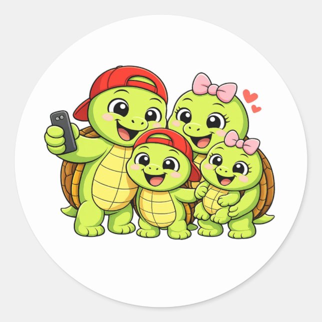 Family Selfie Classic Round Sticker (Front)