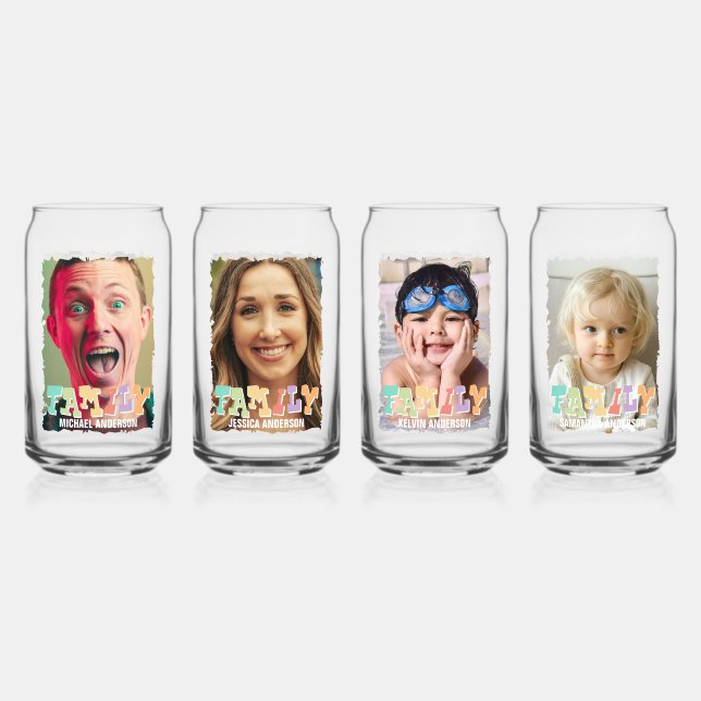 Family Set Personalised Photo | Name Can Glass (Front)