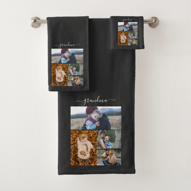 Family Simple Collage Modern Love Grandma Mum Bath Towel Set (Insitu)