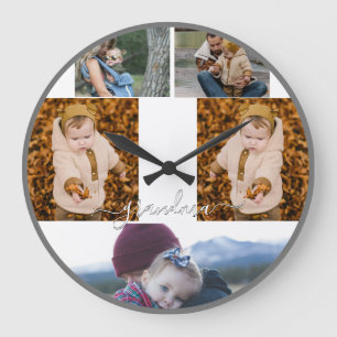 Family Simple Collage Modern Love Grandma Mum Large Clock