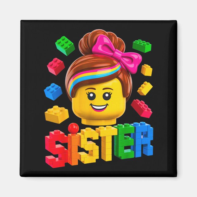 Family sister master builder building bricks magnet (Front)