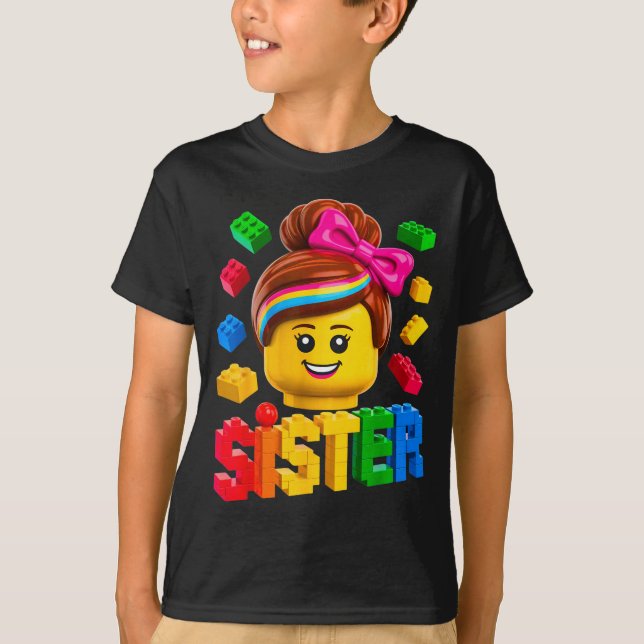 Family sister master builder building bricks T-Shirt (Front)