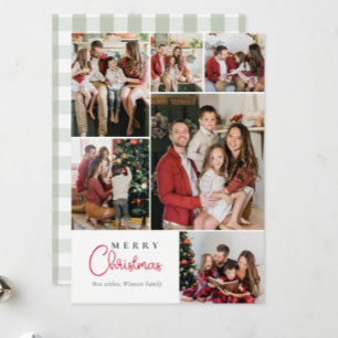 Family six Photo collage Festive Christmas Holiday Card