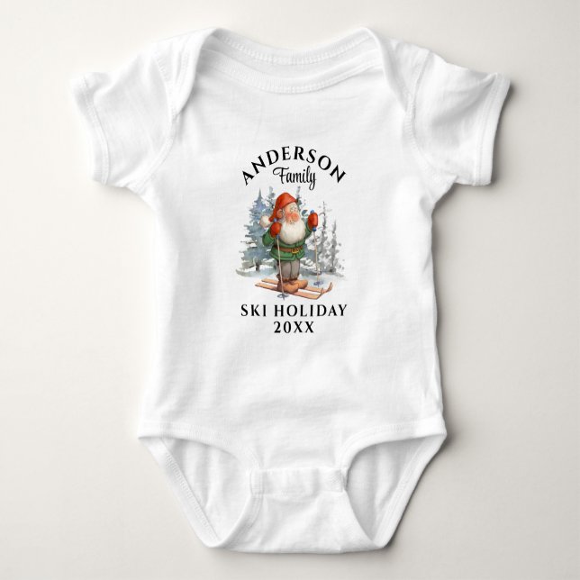 Family Ski Holiday With Name and Year Baby Bodysuit (Front)