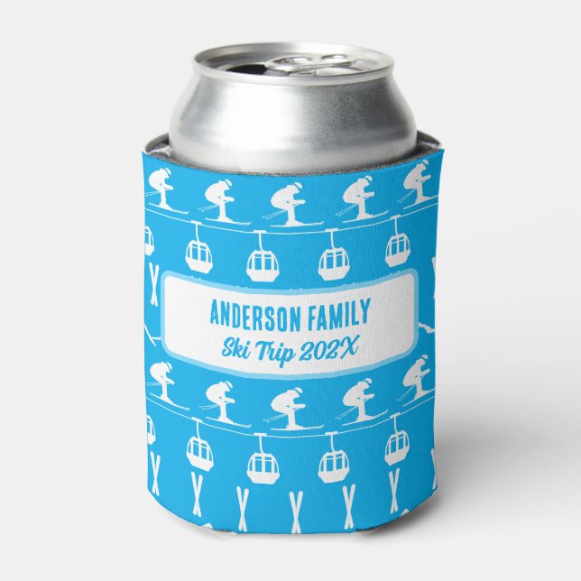 Family Ski Vacation Souvenir Can Cooler (Can Front)