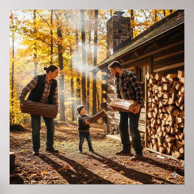 Family Stacking Firewood Poster (Front)