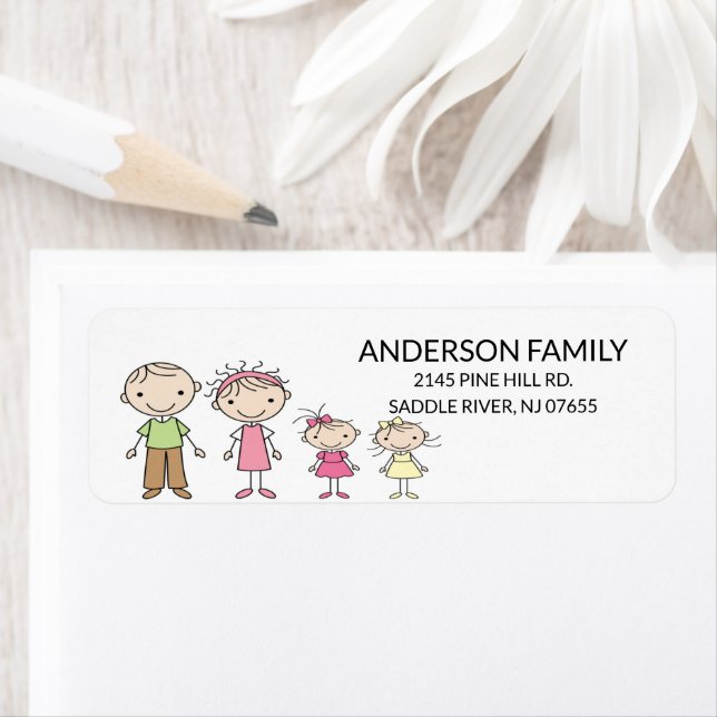 Family Stick People Return Address Labels (Insitu)