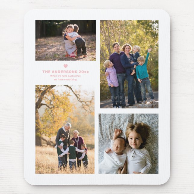 Family Strength Quote and 4 Family Photo Collage Mouse Pad (Front)