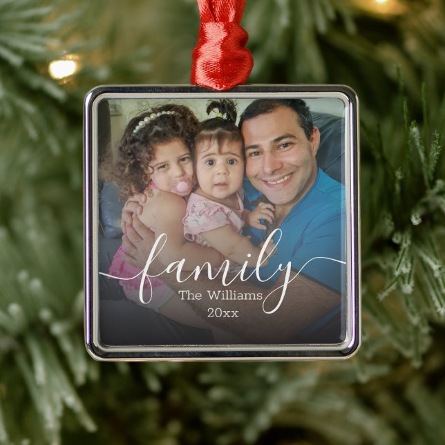 family,stylish script minimal faded photo metal tree decoration (Tree)